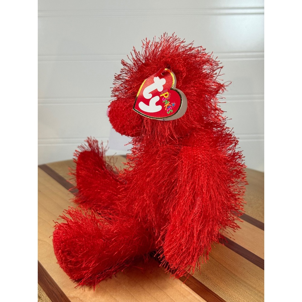Ty Punkies Sizzles Red Shaggy Bear Plush Toy 2002 The Punkies Collection - Picture 2 of 6